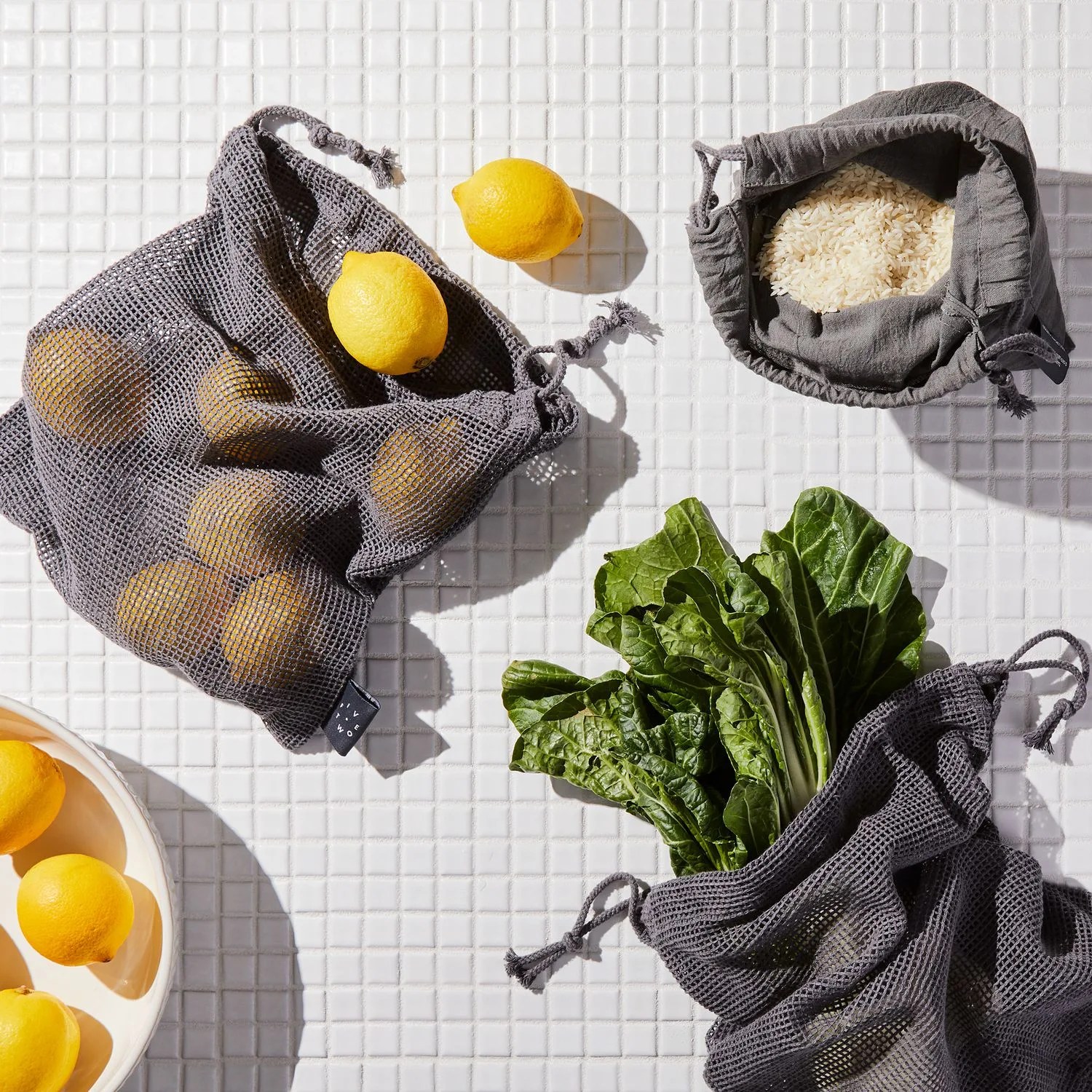 produce bags with produce coming out
