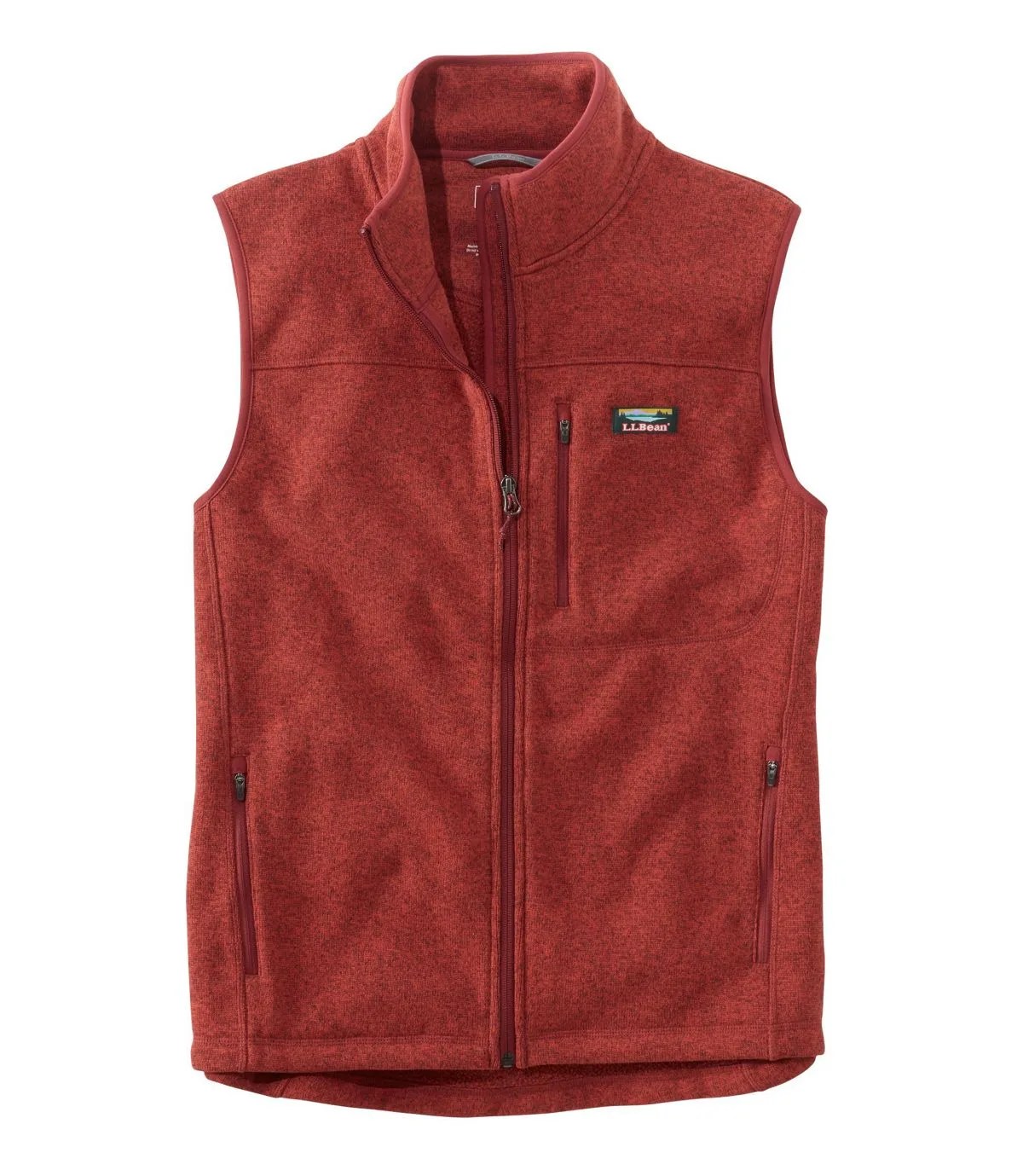 A red fleece vest on a white background.