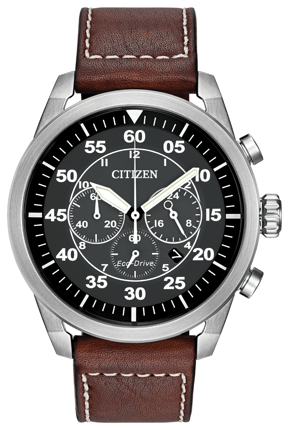 pilot's chronograph watch with brown strap