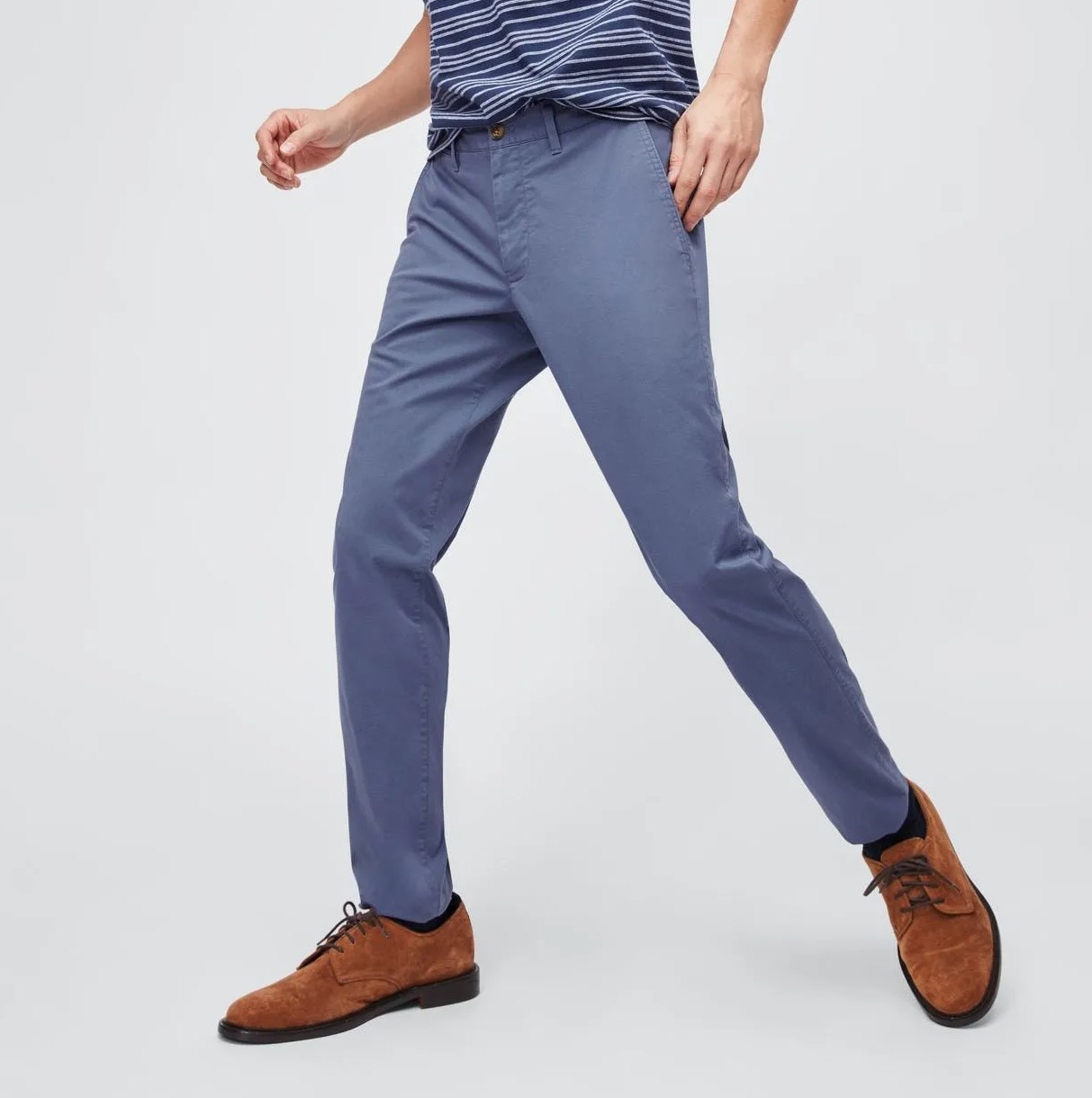 blue pants on model