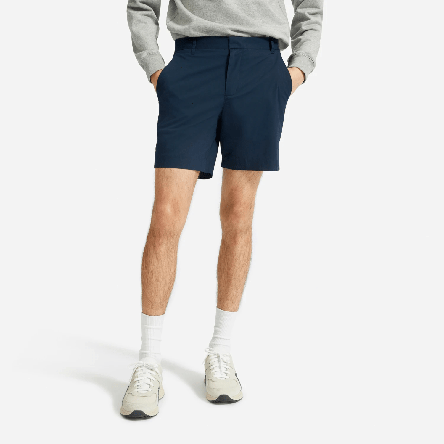 navy chino shorts on model
