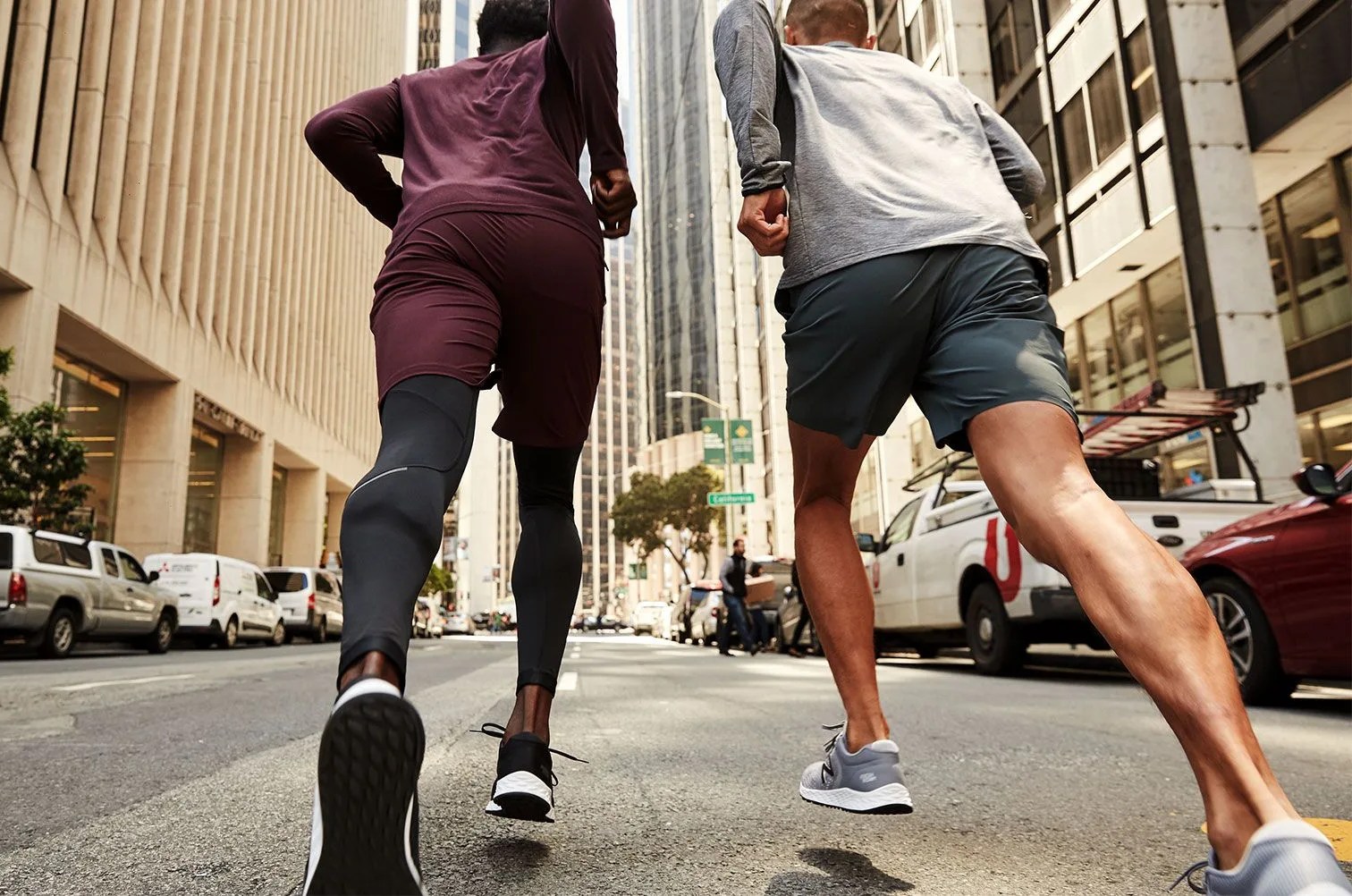two people running