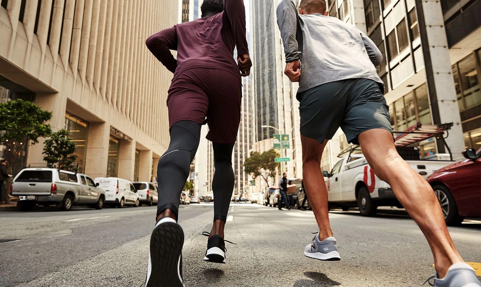 two people running