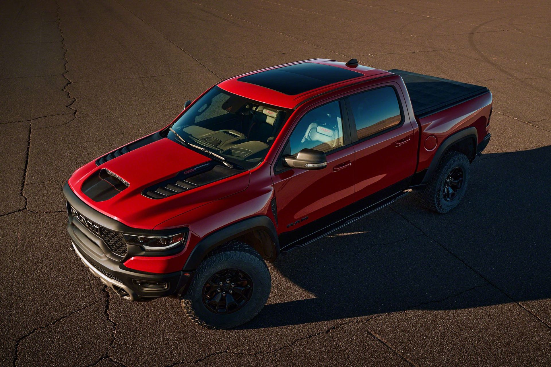 2021 ram 1500 trx front 34 overhead