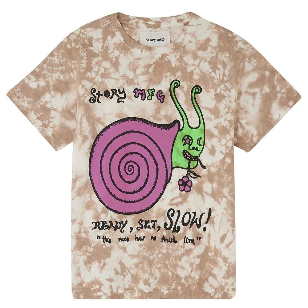 tie dye t shirt with a snail graphic