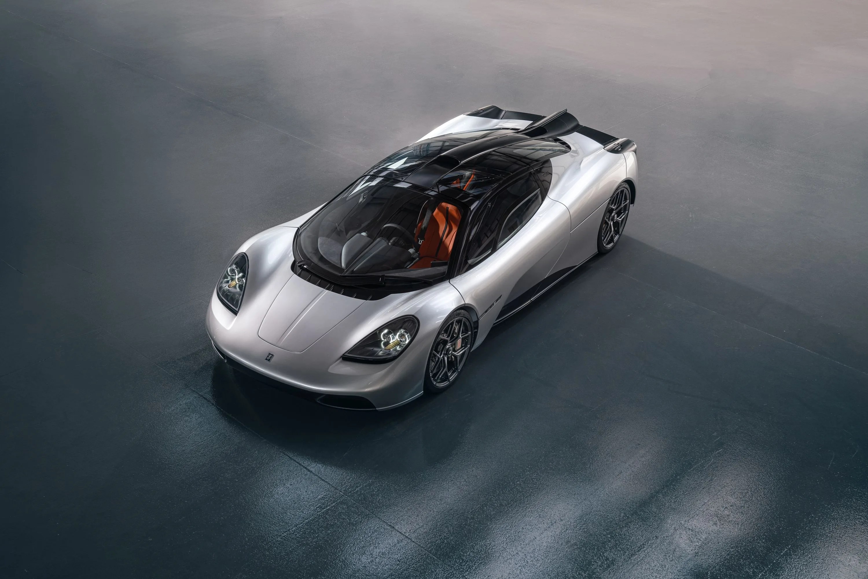 the gordon murray t50 supercar seen from front three quarter view