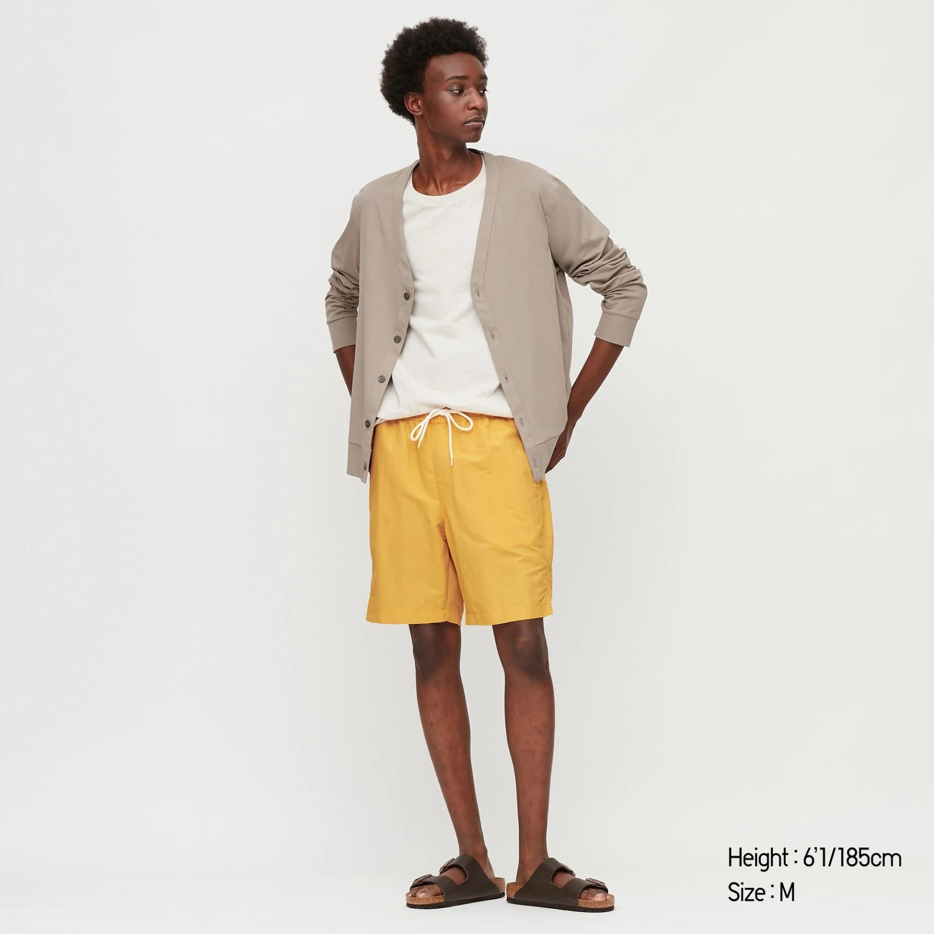 yellow shorts on model