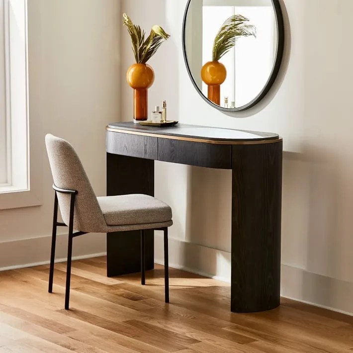 west elm bower console table with chair