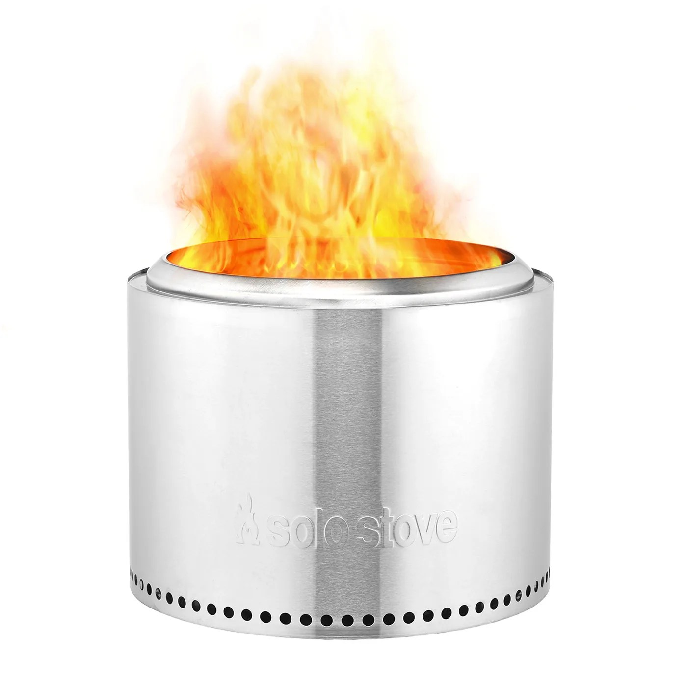 A metal fire pit on a gray background.