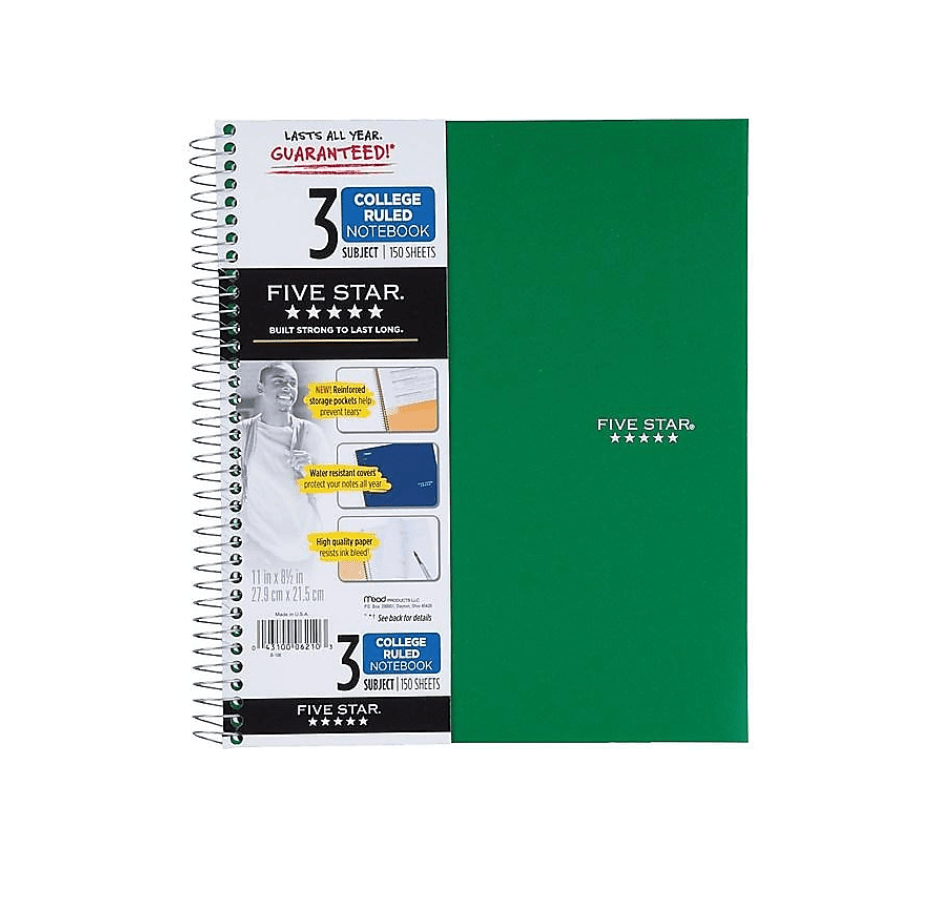 green five star notebook