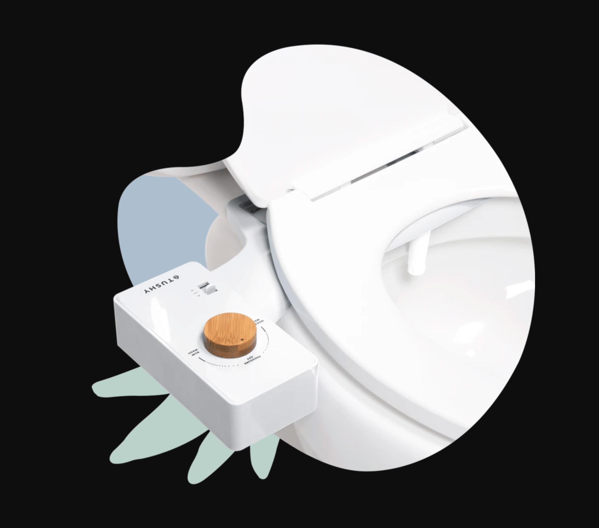 A bidet attachment on a toilet.