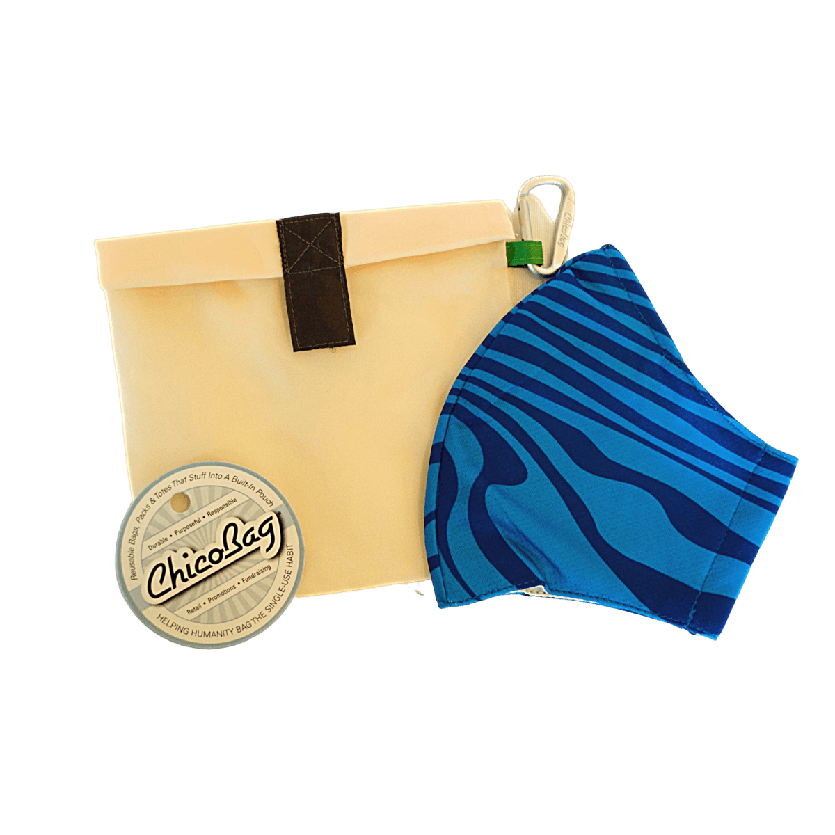 wave-printed face mask and pouch