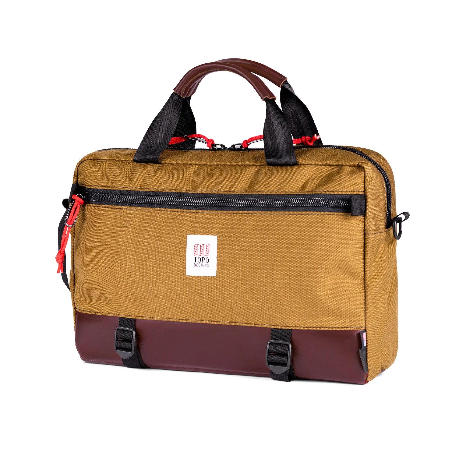 A duck brown laptop briefcase on a gray background.