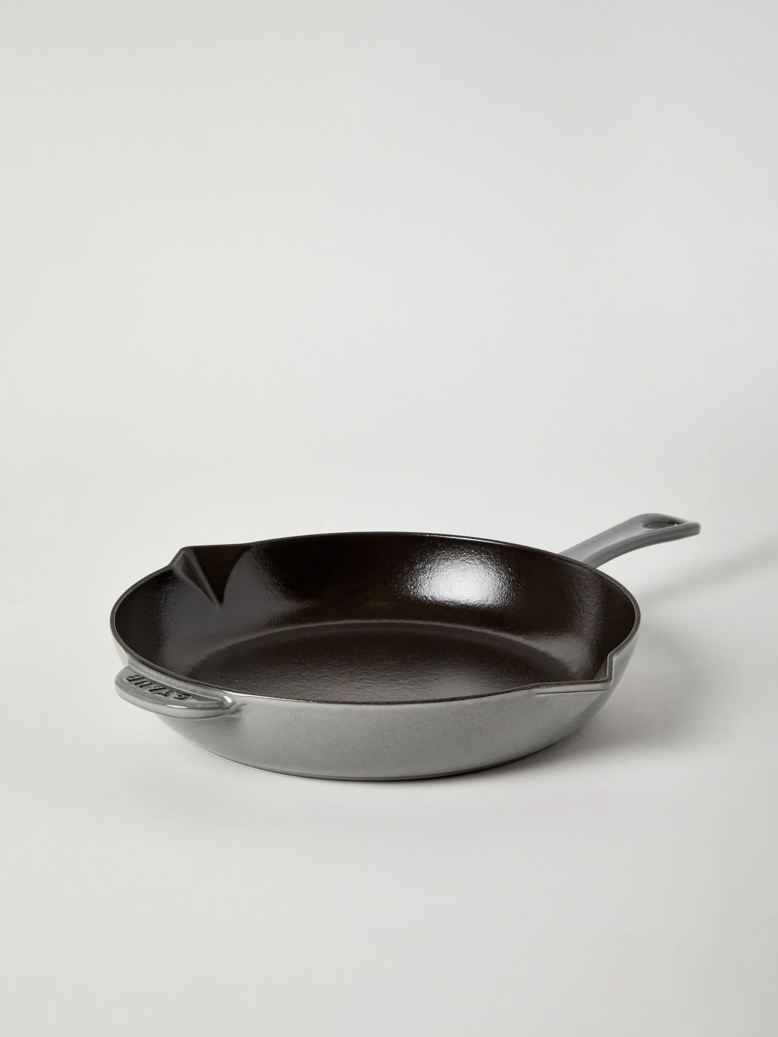 A gray cast-iron skillet.