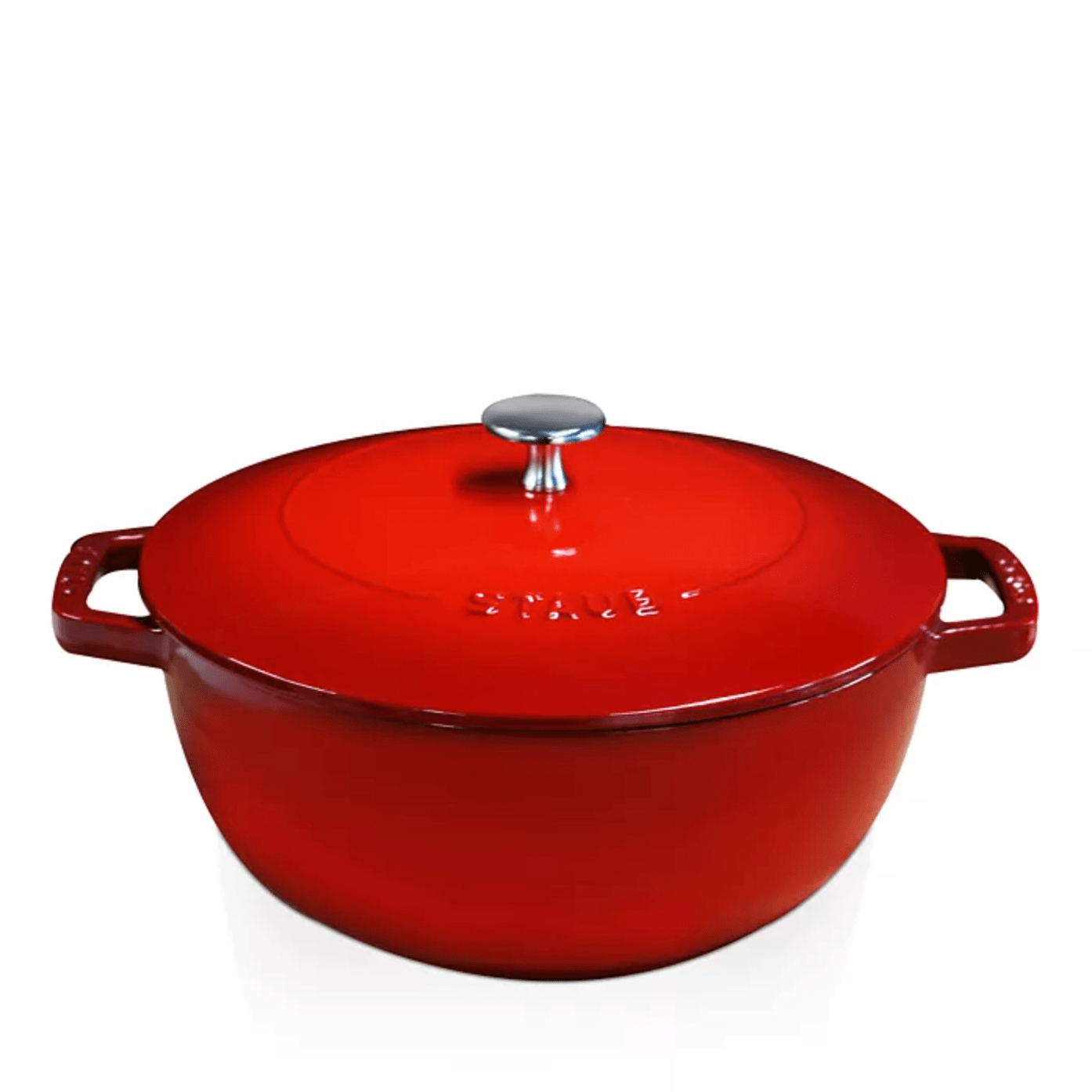 A red enamel cast-iron French oven and lid