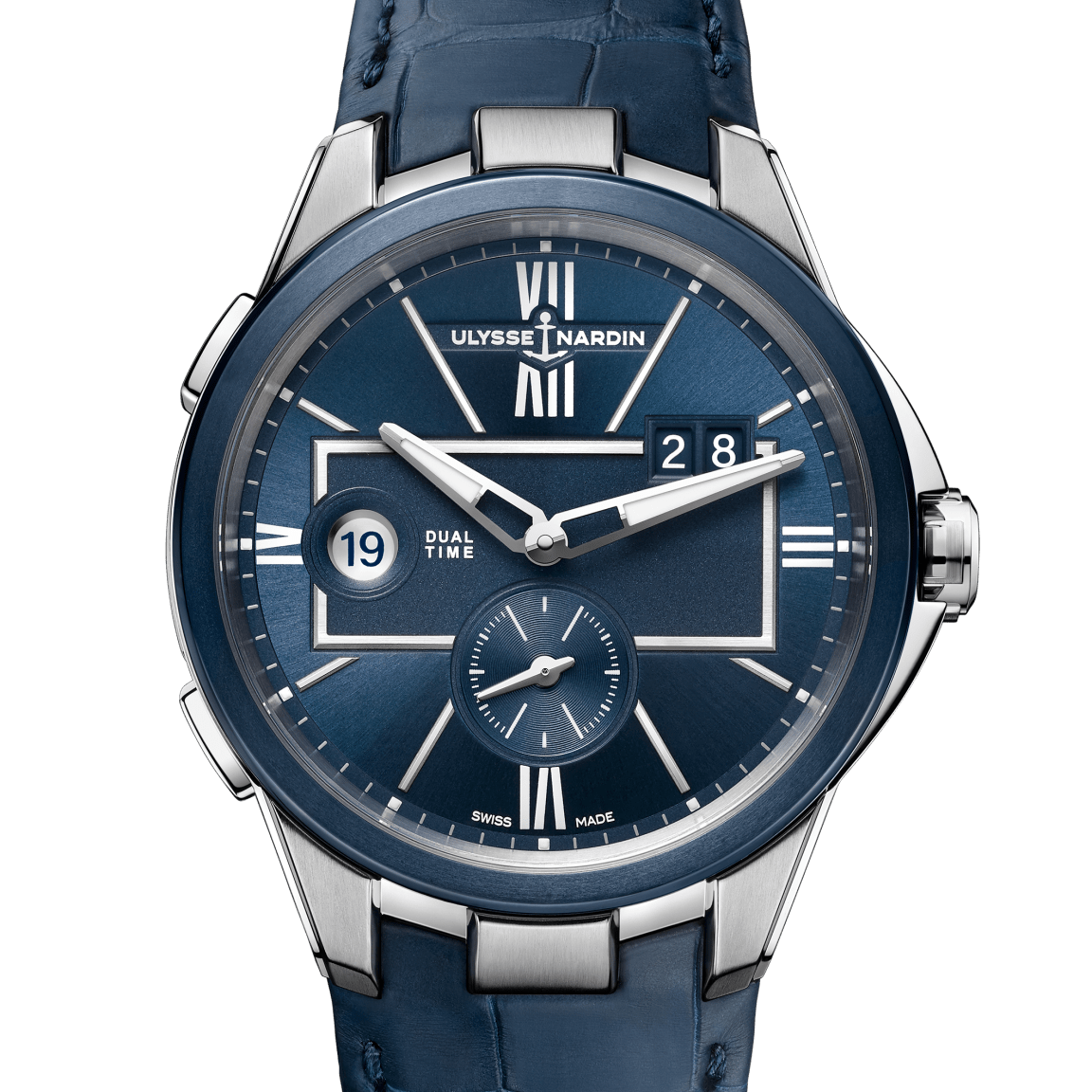 blue watch with avant garde dial on blue strap