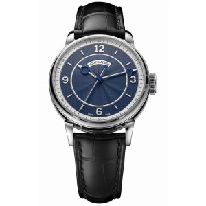 blue watch on black strap