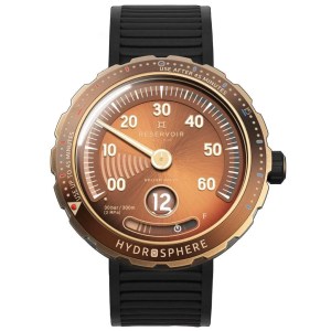 bronze dive watch on black strap