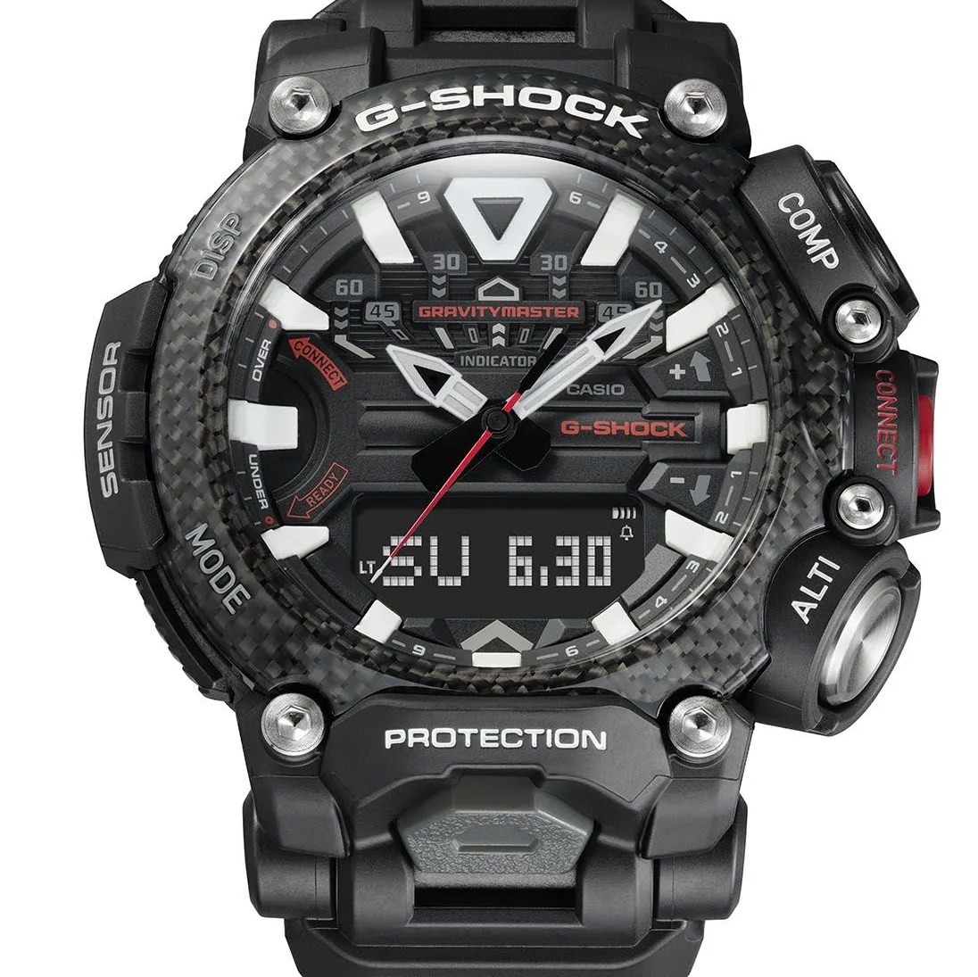 large technical g shock watch on white background