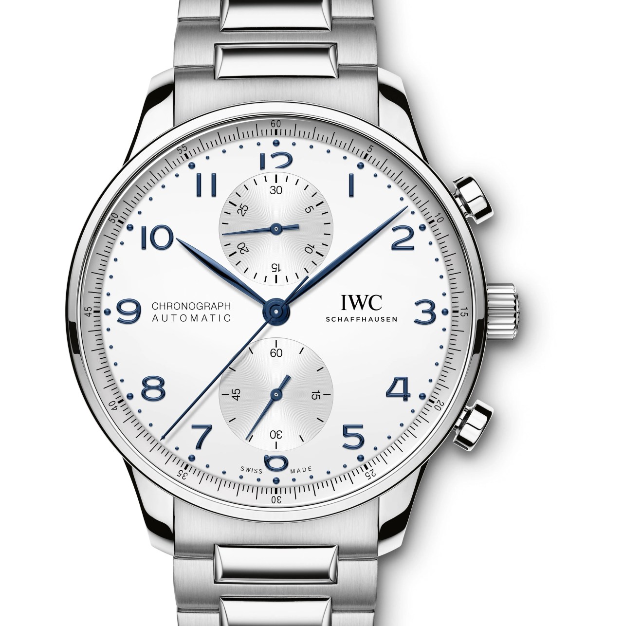 dressy chronograph watch on steel bracelet