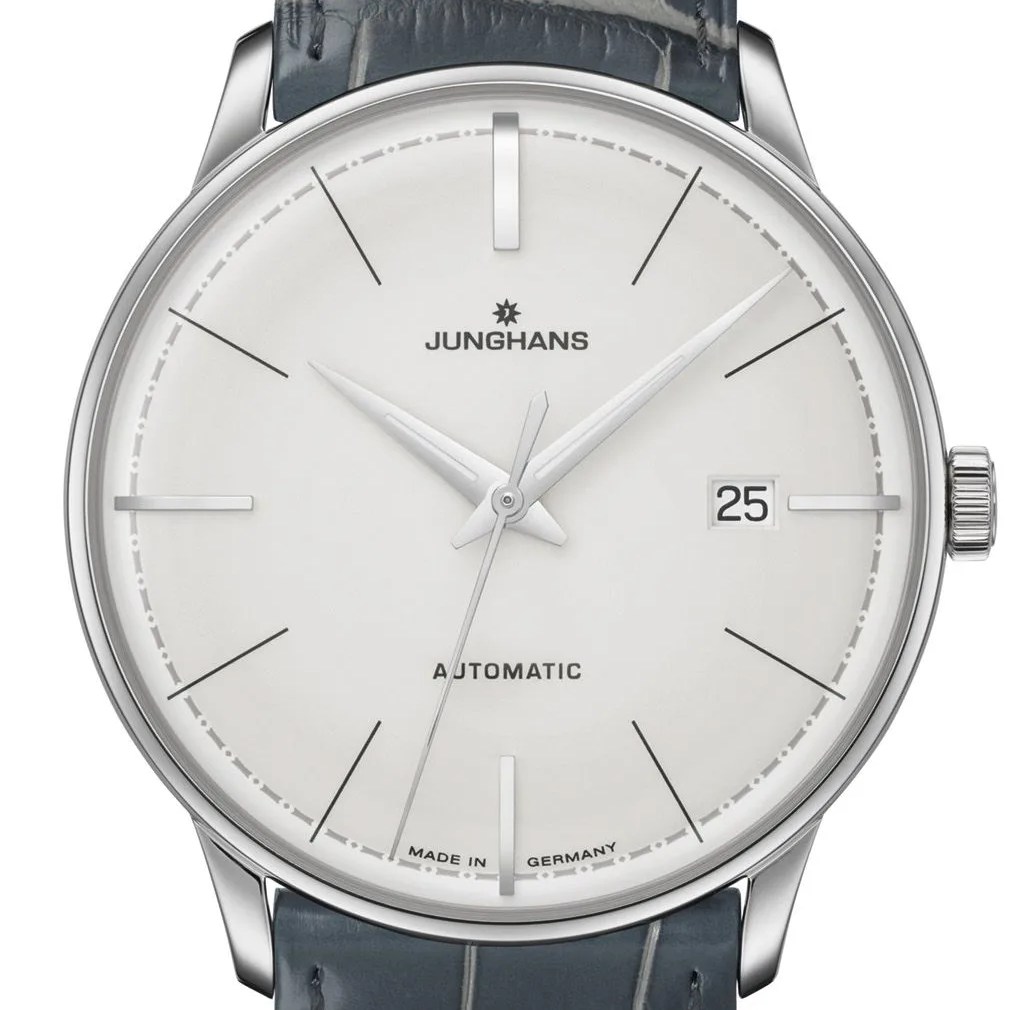 classic white dress watch on blue strap