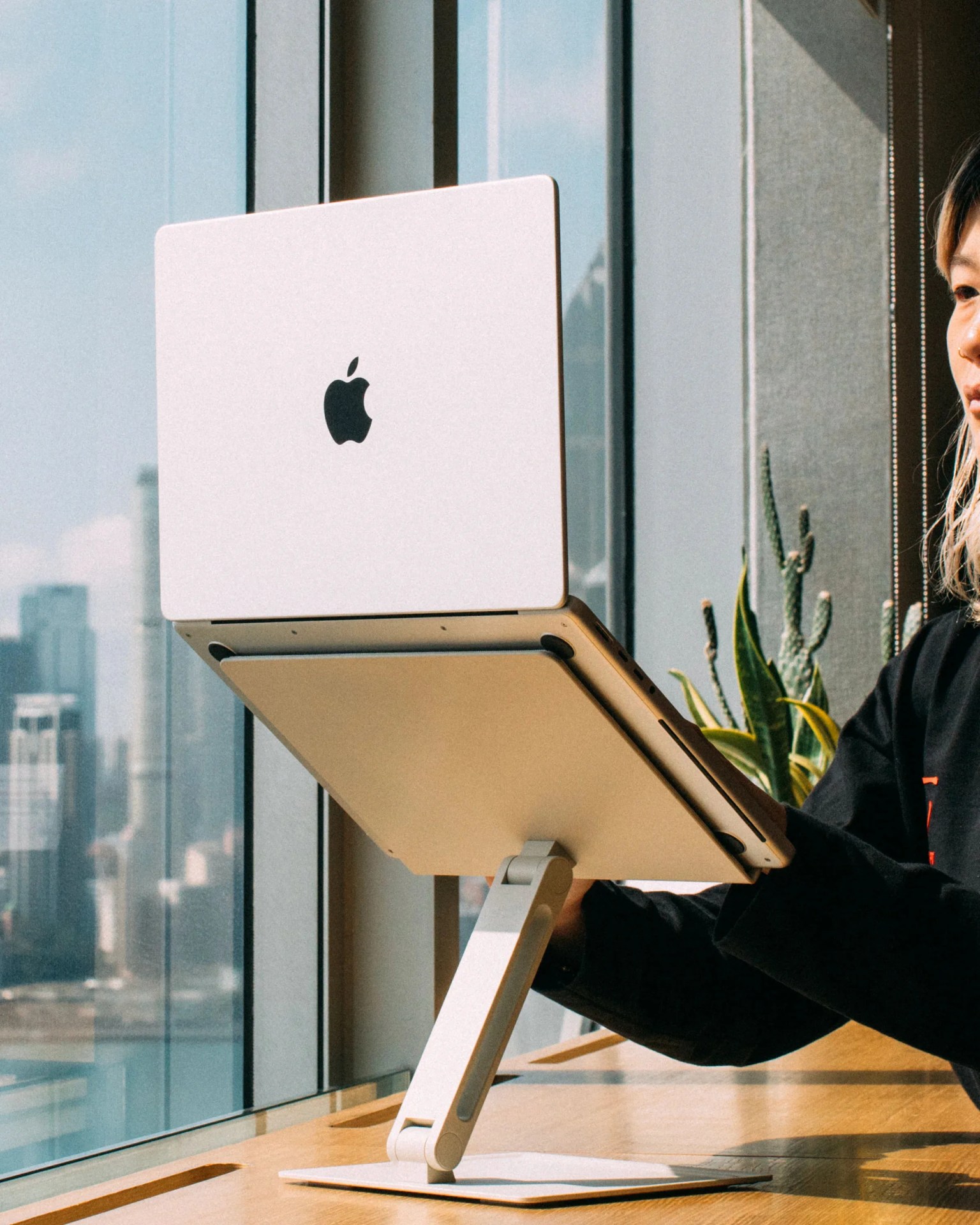 laptop on a stand