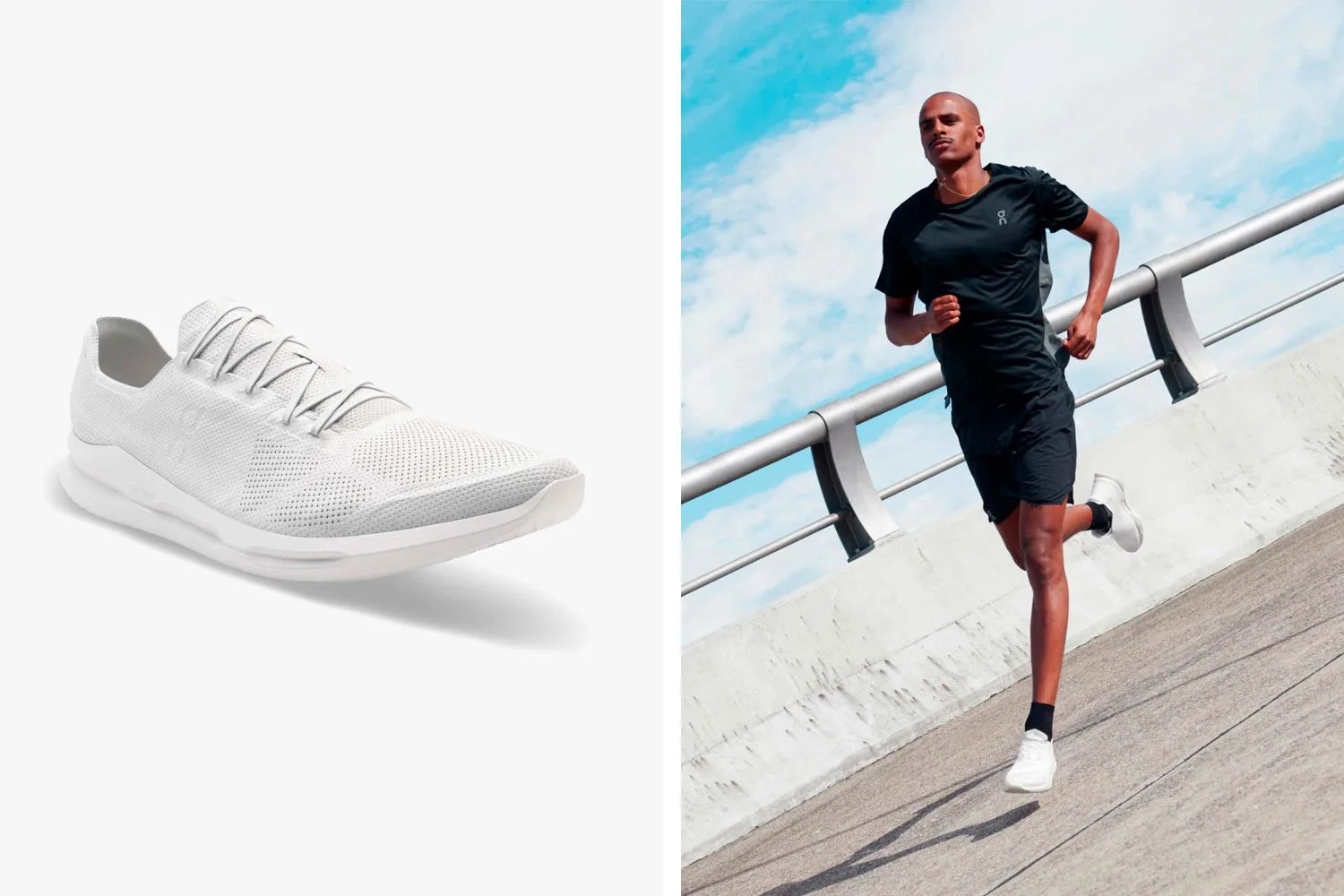 a man running in a pair of white shoes