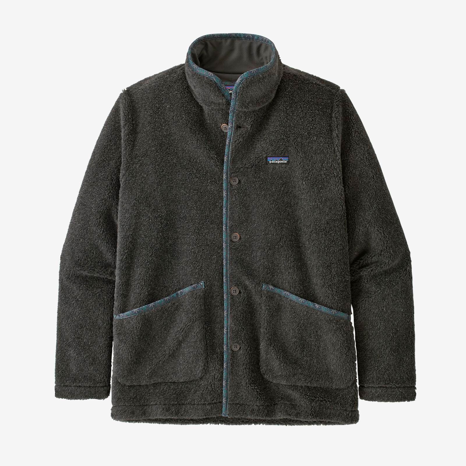 a gray fleece coat with buttons