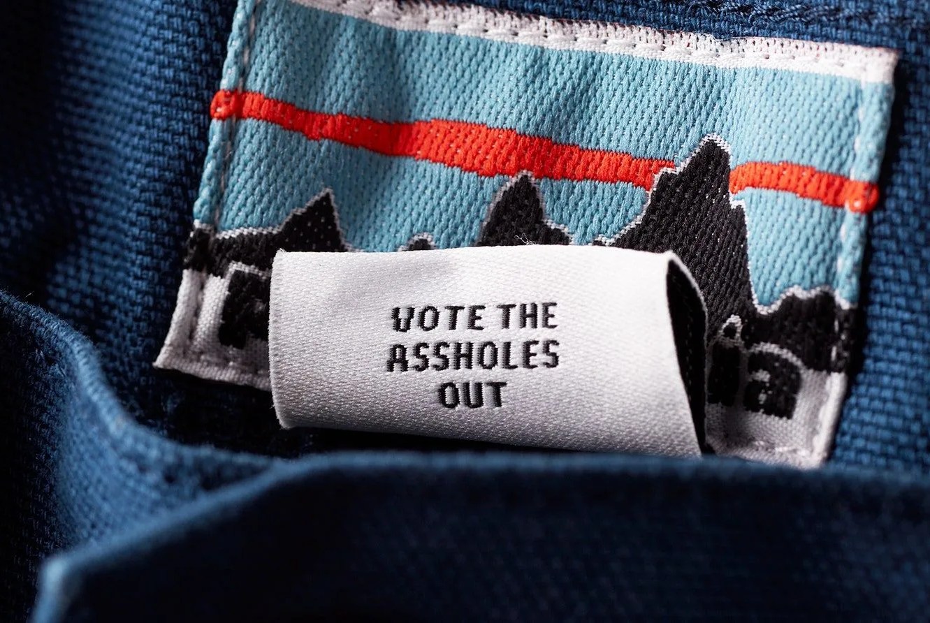a patagonia tag with the phrase 