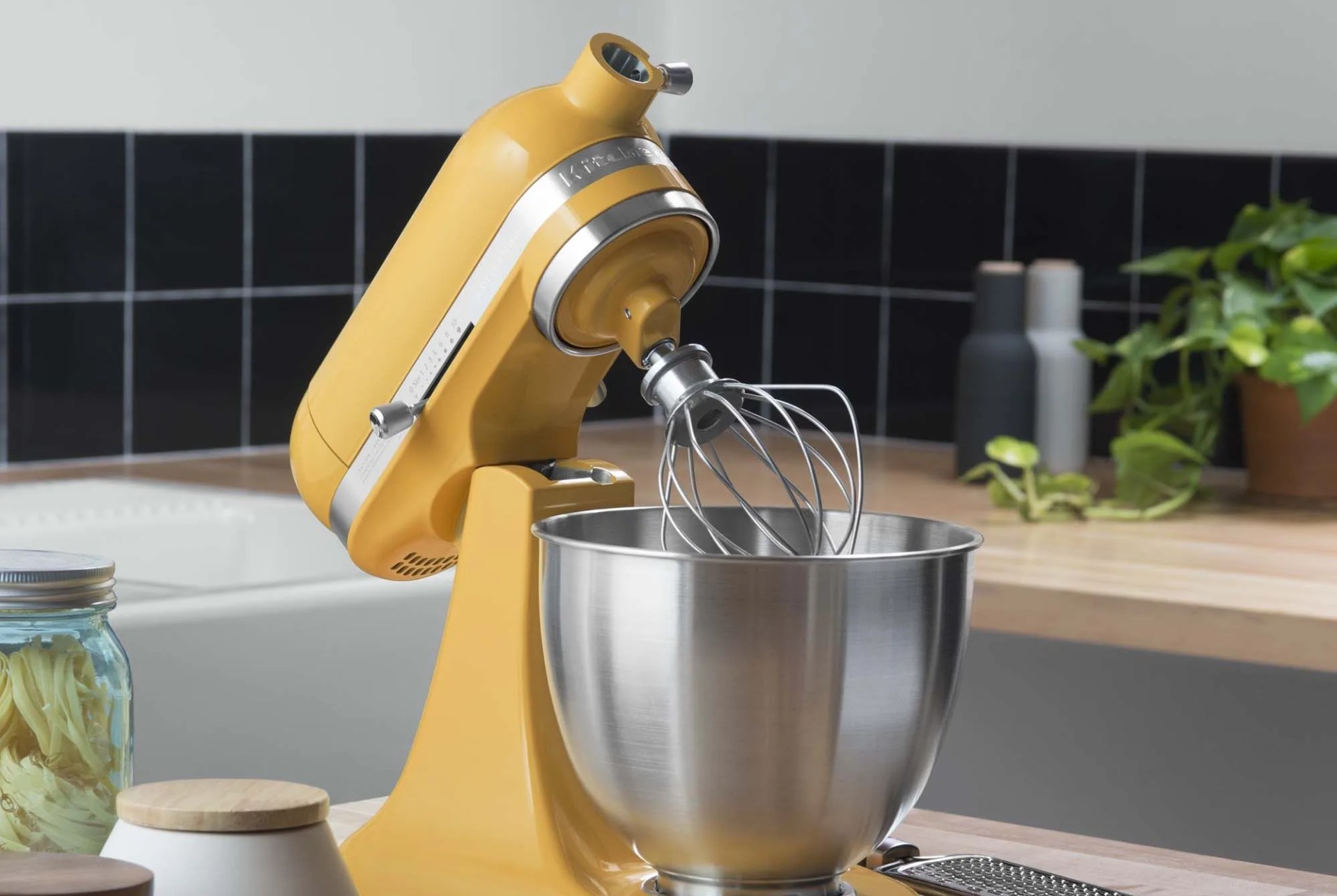 yellow stand mixer open