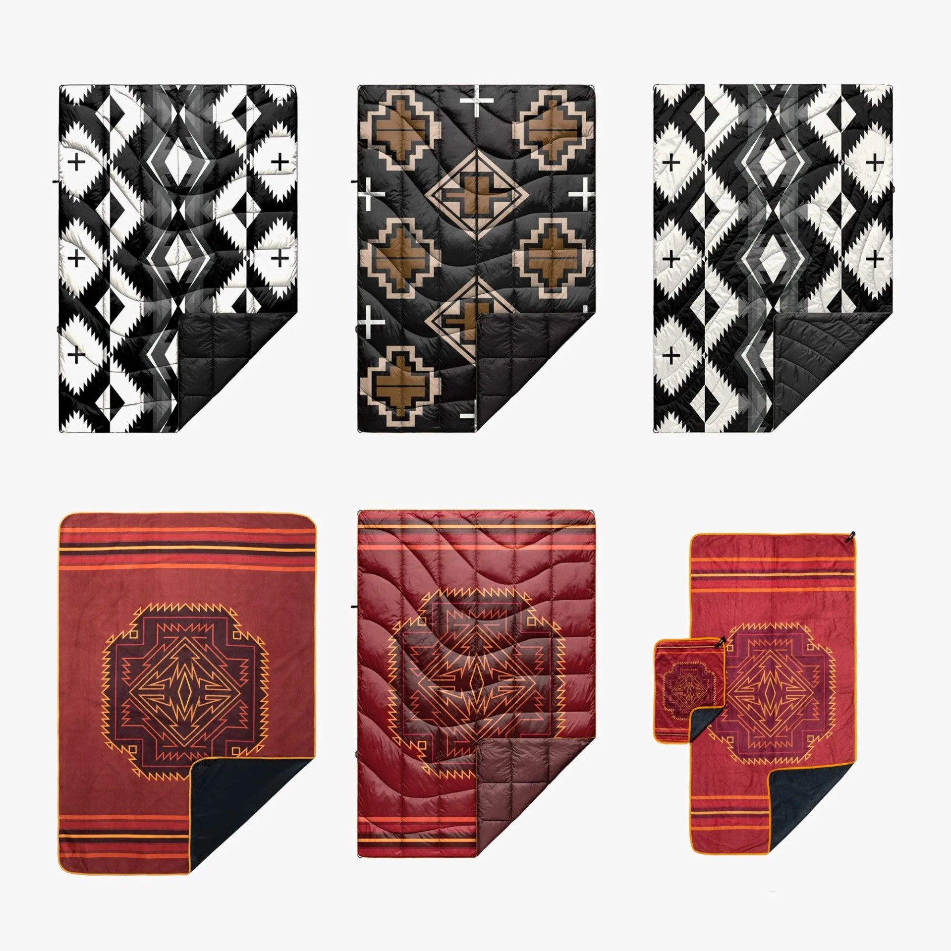 a collection of blankets with native american art patterns