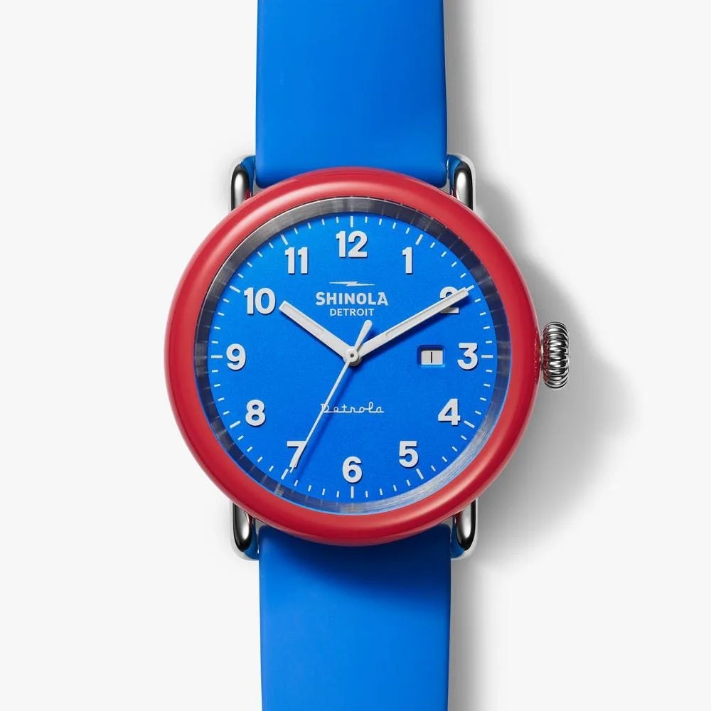 red and blue watch