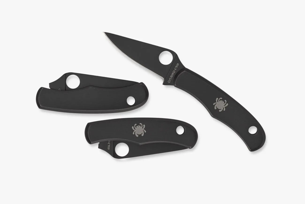 a black folding pocket knife open and closed