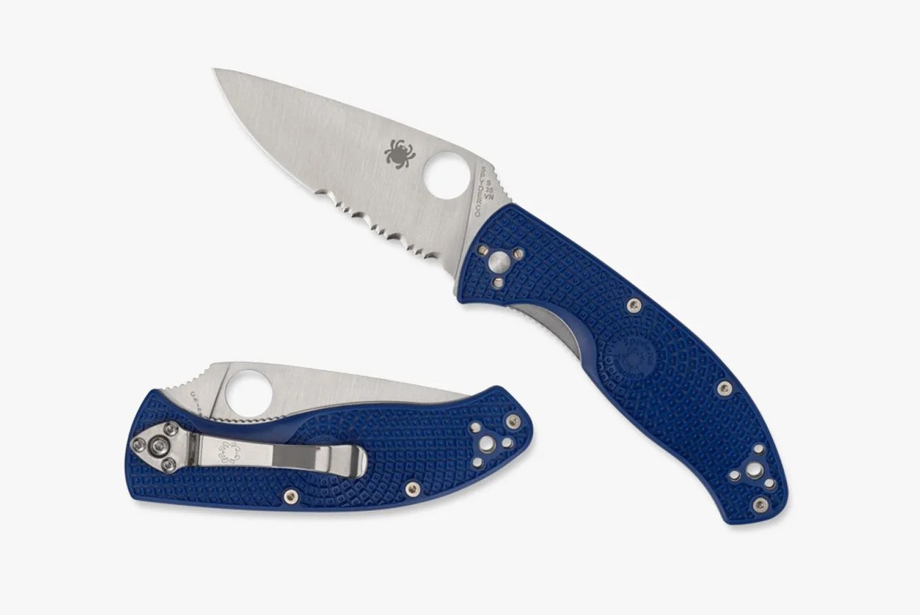 a pocket knife with a blue handle
