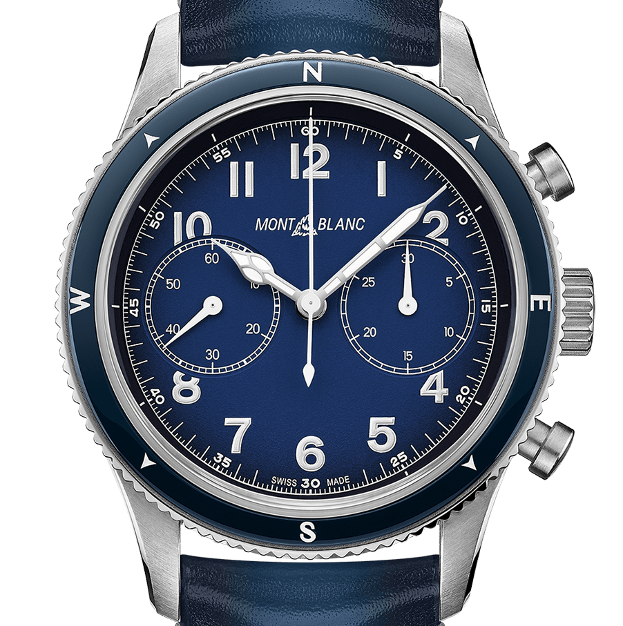 blue chronograph on blue strap