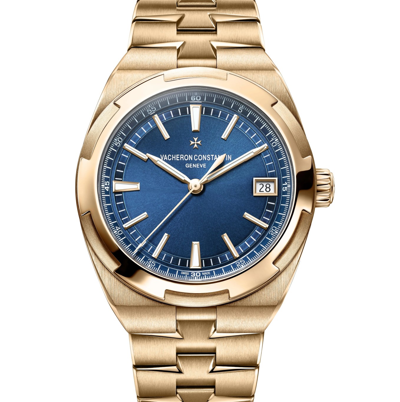 gold sport watch with blue dial