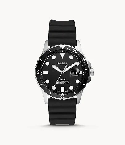 Fossil FB-01 Three-Hand Date Black Silicone Watch
