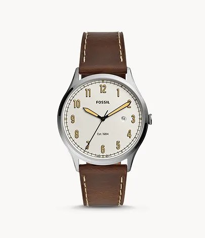 Forrester Three-Hand Date Brown Leather Watch