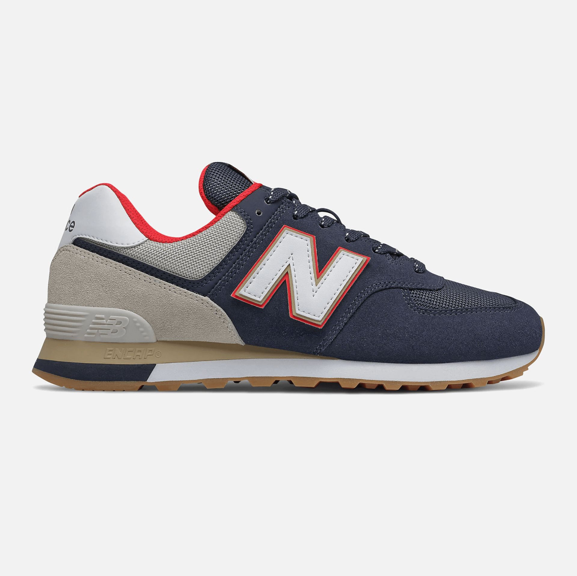 A gray and blue sneaker
