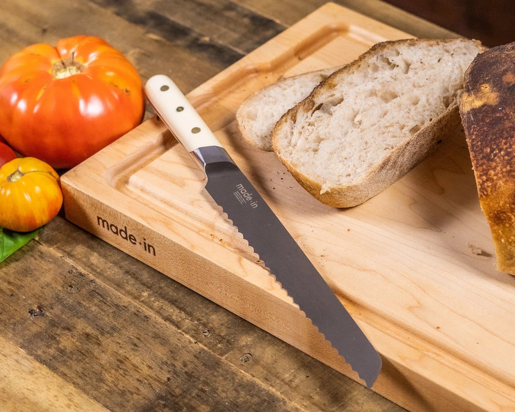 bread knife on cutting board