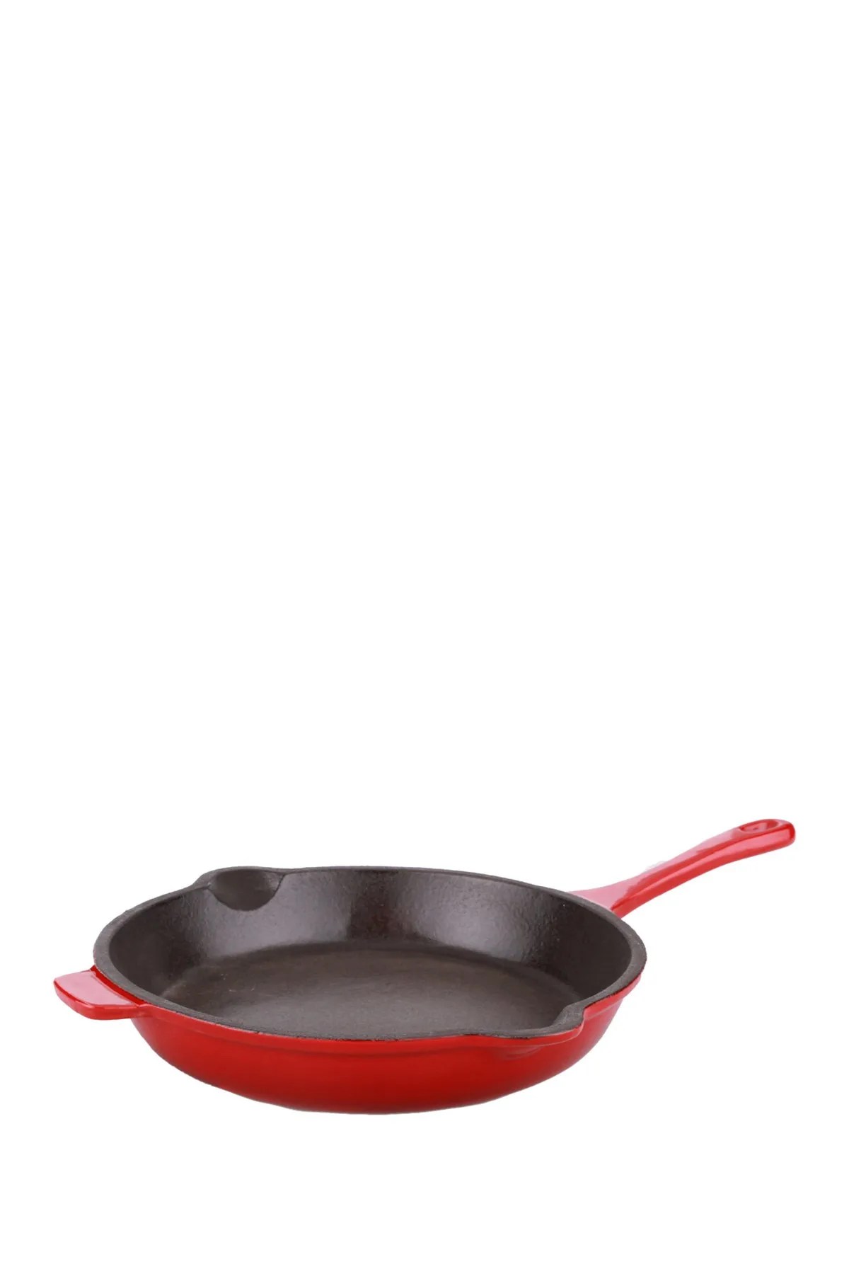 a red cast iron skillet