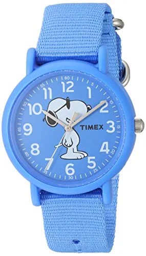 Timex Unisex TW2T65800 Weekender Peanuts Joe Cool Blue Fabric Slip-Thru Strap Watch