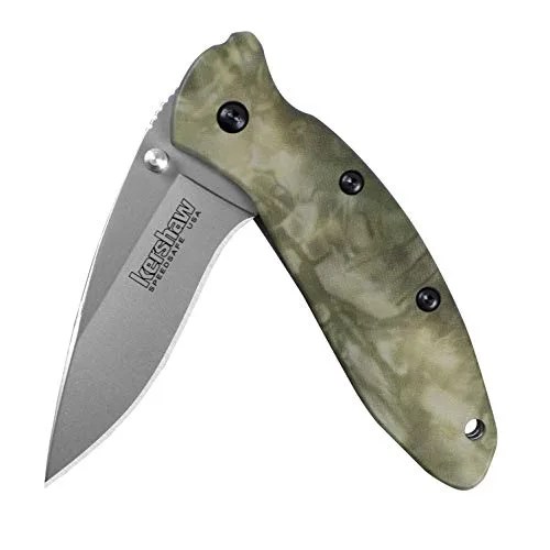 a folding pocket knife with a green handle