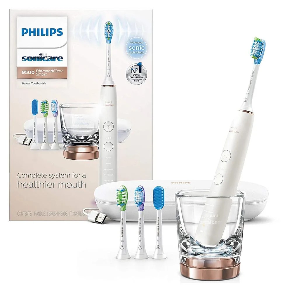 philips sonicare diamondclean smart 9500 rechargeable electric toothbrush, rose gold hx992461