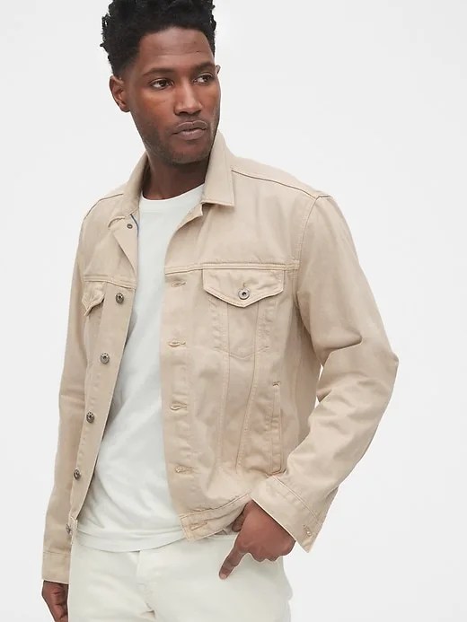 A model wearing a denim jacket