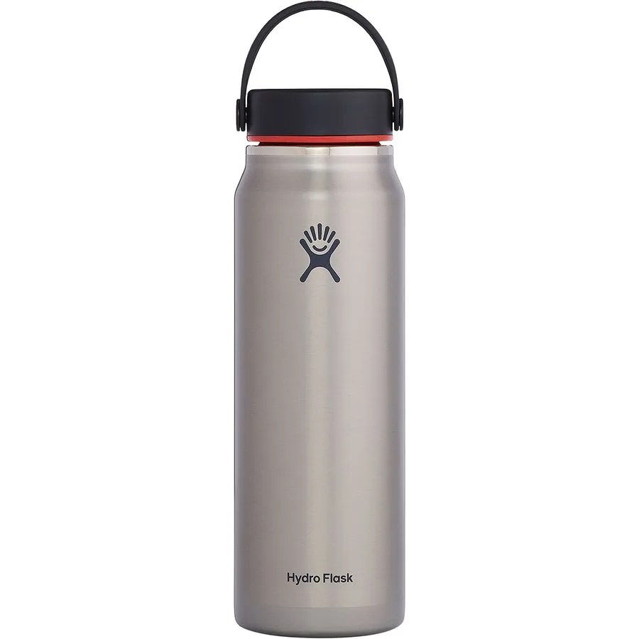 a silver water bottle