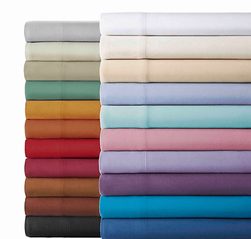 stacks of flannel sheets in assorted colors