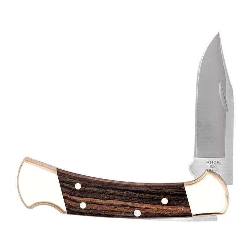 a folding pocket knife with a wood handle