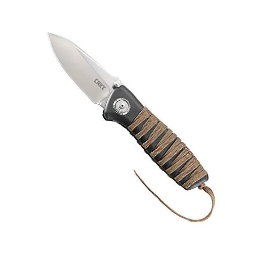 a folding knife with a cord on its handle
