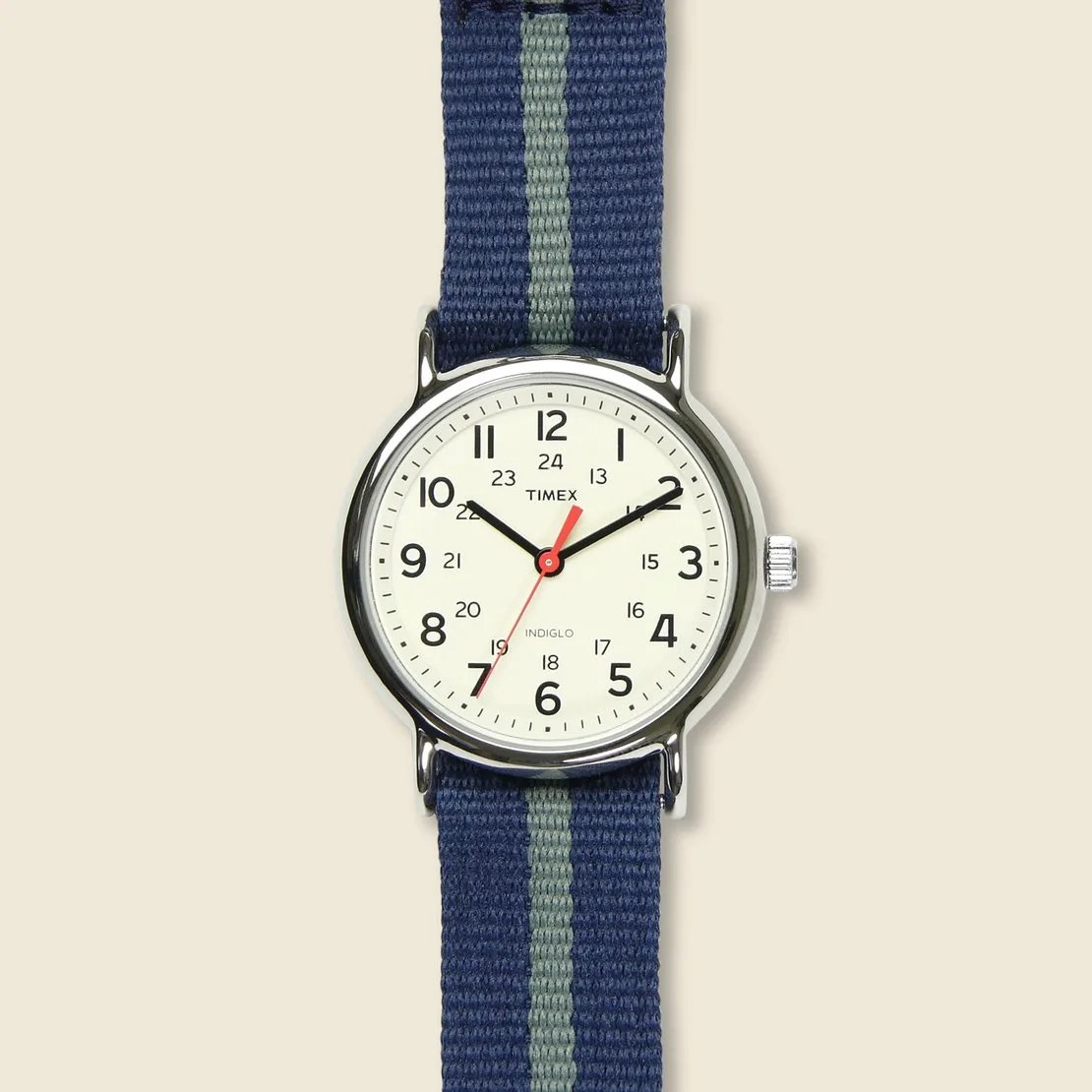field watch on striped strap